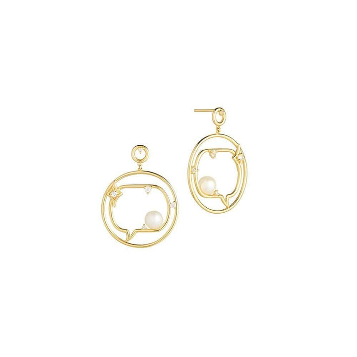 Cosmo Spaceman 18K Gold Plated Hoops w. Zirconia & Pearl