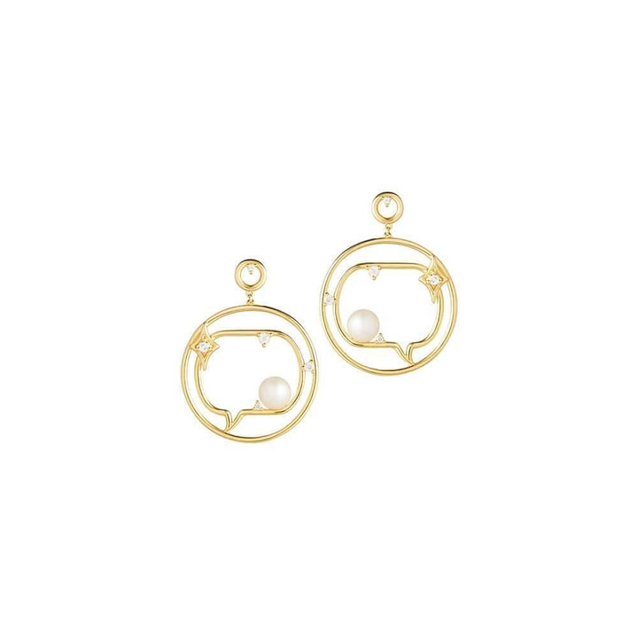 Cosmo Spaceman 18K Gold Plated Hoops w. Zirconia & Pearl
