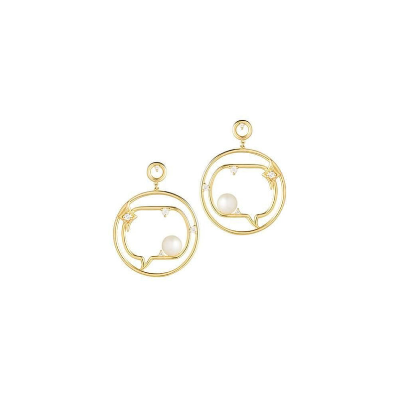Cosmo Spaceman 18K Gold Plated Hoops w. Zirconia & Pearl