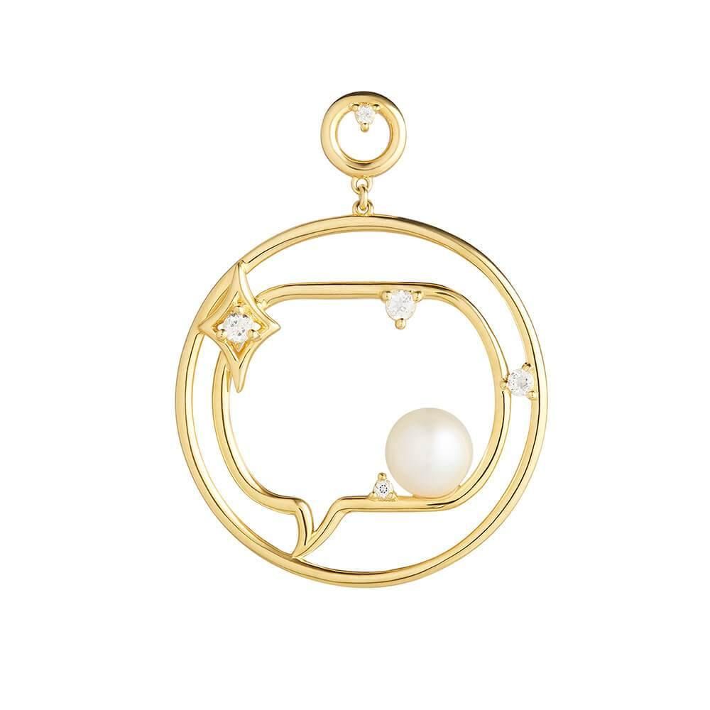 Cosmo Spaceman 18K Gold Plated Hoops w. Zirconia & Pearl