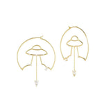 Cosmo Spaceship 18K Gold Plated Hoops w. Zirconia
