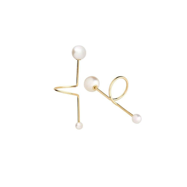 Cosmo Spiral 18K Gold Earrings w. Pearl