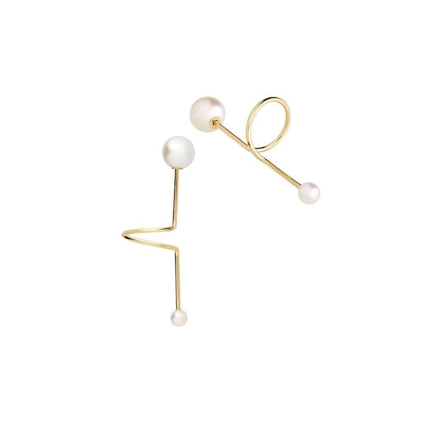 Cosmo Spiral 18K Gold Earrings w. Pearl
