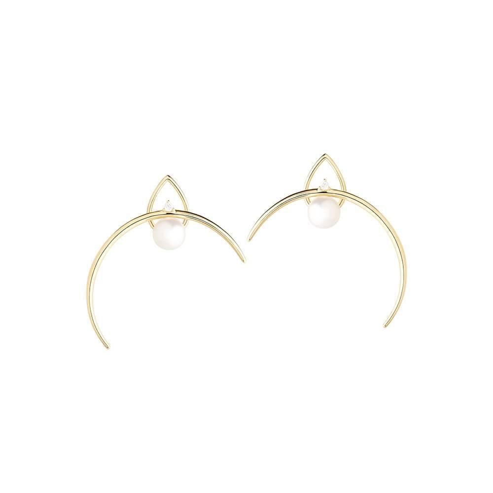 Cosmo Venus 18K Gold Earrings w. Pearl & Diamond