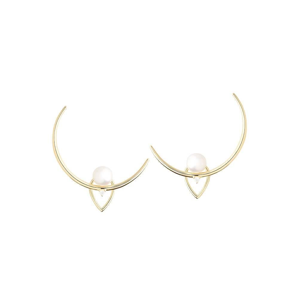 Cosmo Venus 18K Gold Earrings w. Pearl & Diamond