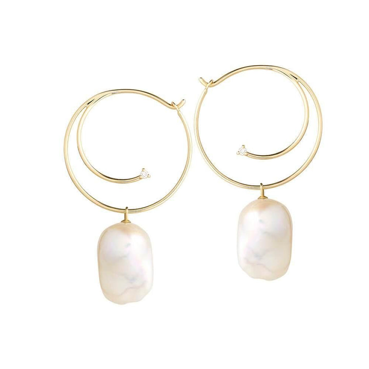 Cosmo Vortex 18K Gold Hoops w. Pearl & Diamond