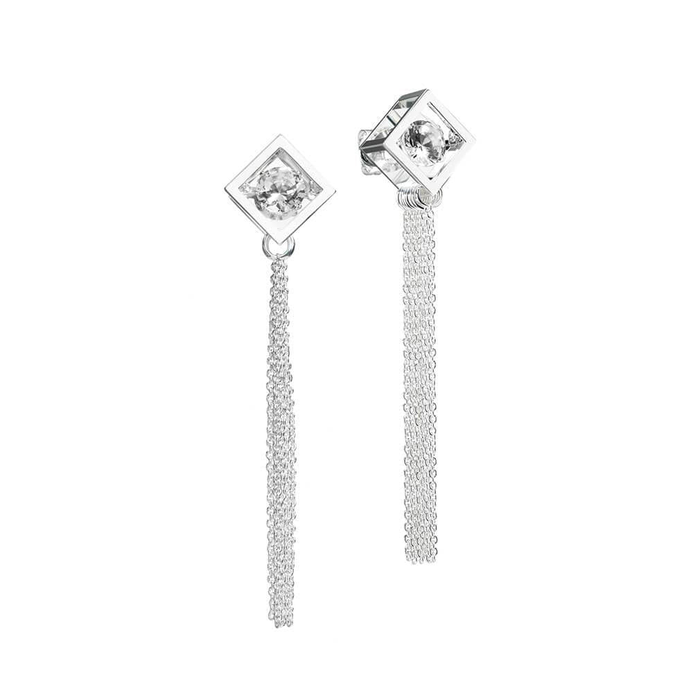 Icon Cascade Silver Earrings w. Topaz