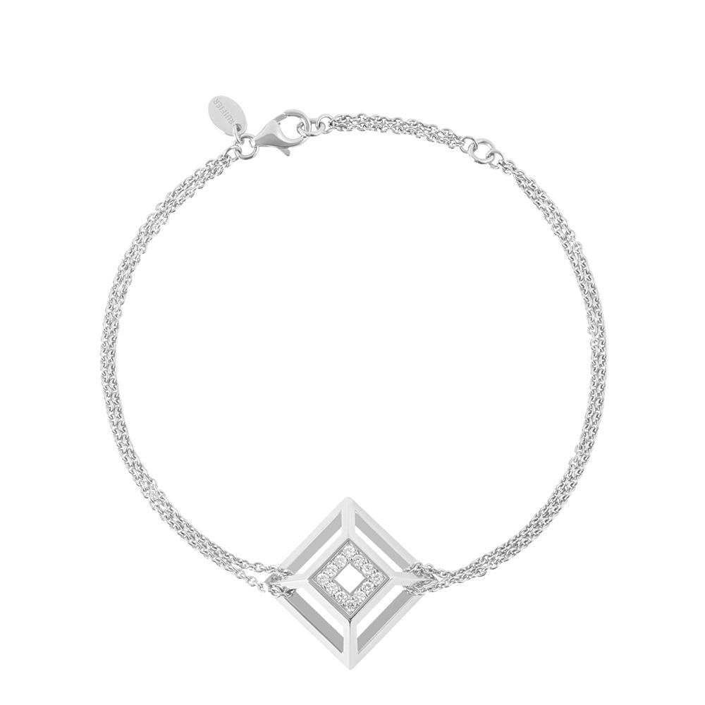 Icon Pyramid 18K Gold Plated or Silver Bracelet w. Diamond