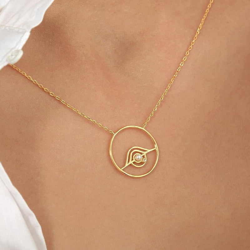 Cosmo Blazar 18K Gold Plated Necklace w. Pearl & Zirconia