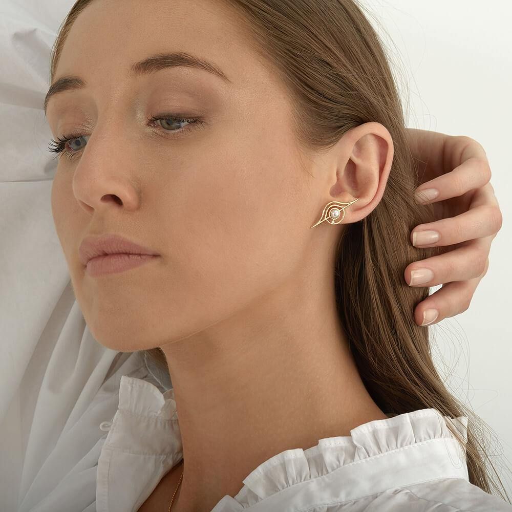 Cosmo Blazar 18K Gold Ohrringe w. Pearl & Diamond