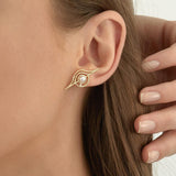 Cosmo Blazar 18K Gold Earrings w. Pearl & Diamond