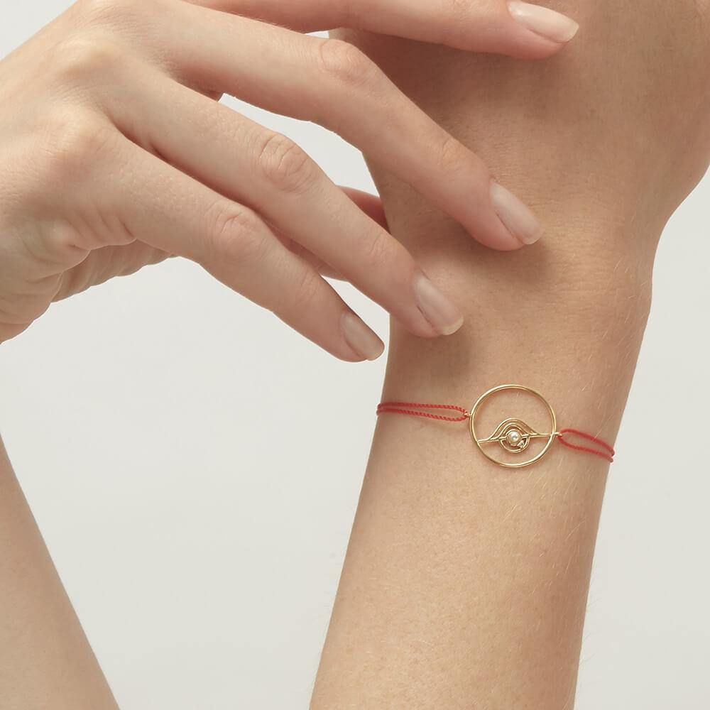 Cosmo Blazar Cord 18K Gold Plated Bracelet w. Pearl & Zirconia