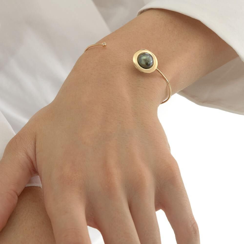 Cosmo Orion 18K Gold Armreifen w. Pearl & Diamond