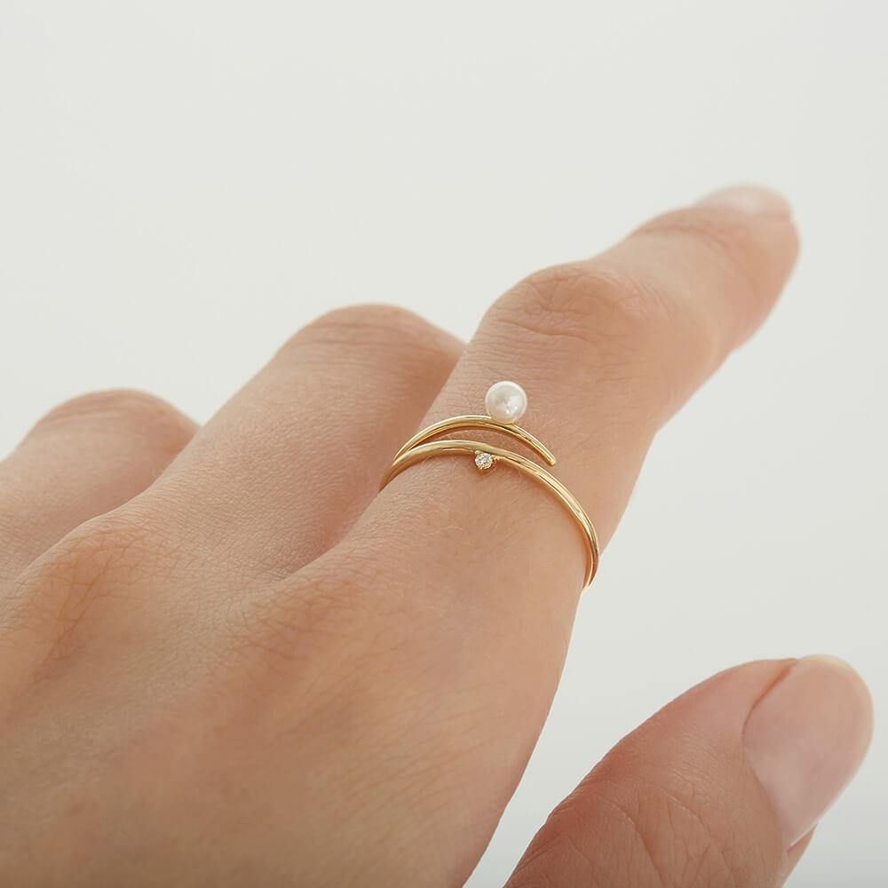 Cosmo Perseus 18K Guld Ring m. Perle & Diamant