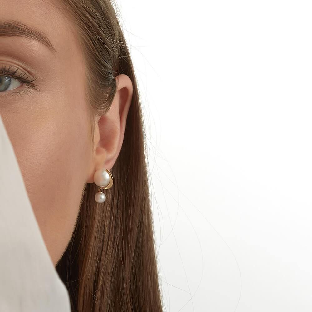 Cosmo Saturn 18K Gold Earrings w. Pearl