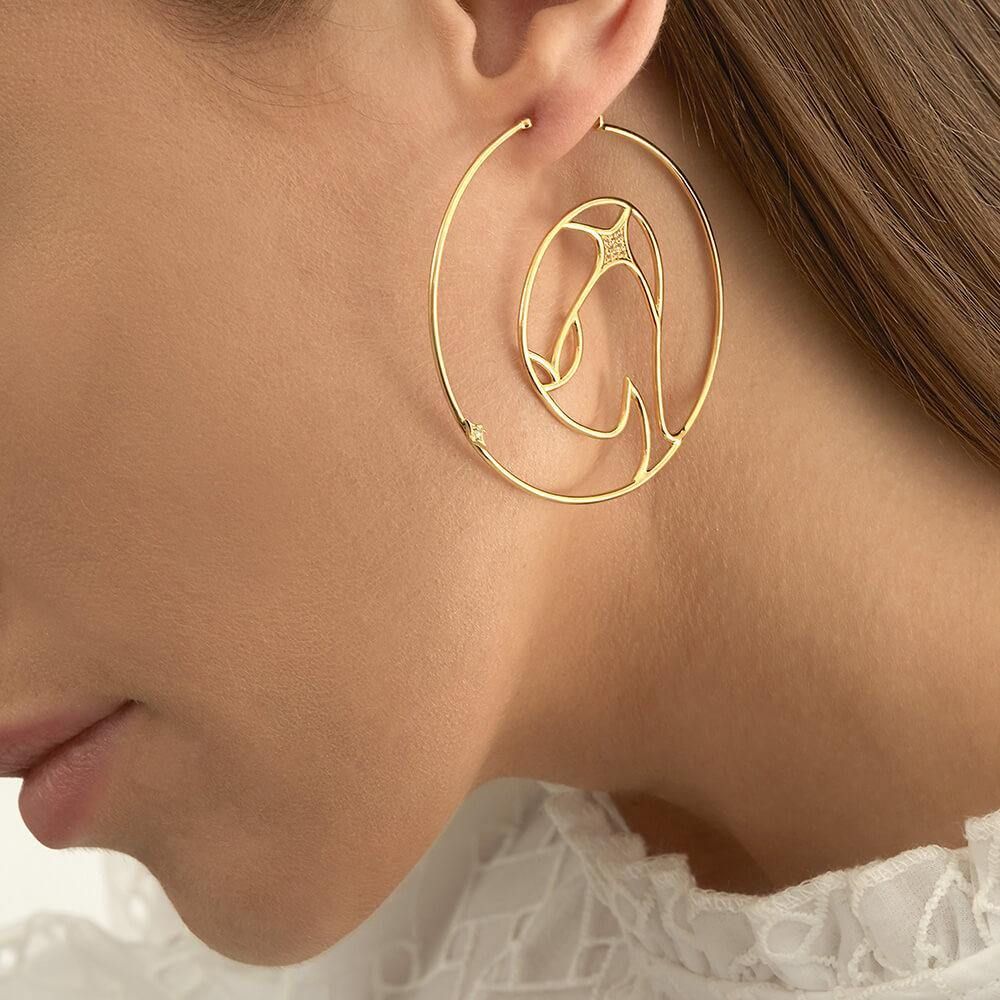 Cosmo Space Friend 18K Gold Plated Hoops w. Zirconia