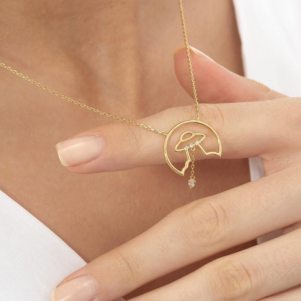 Cosmo Spaceship 18K Gold Plated Necklace w. Zirconia