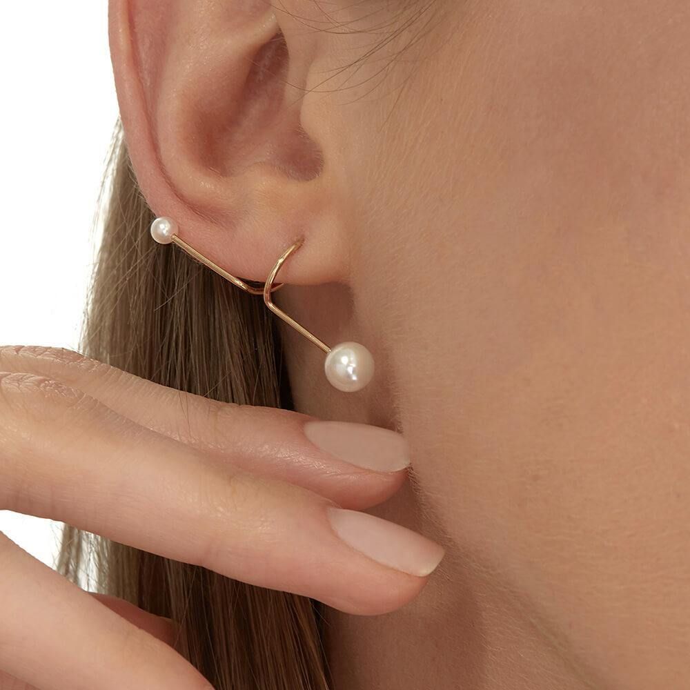 Cosmo Spiral 18K Gold Earrings w. Pearl