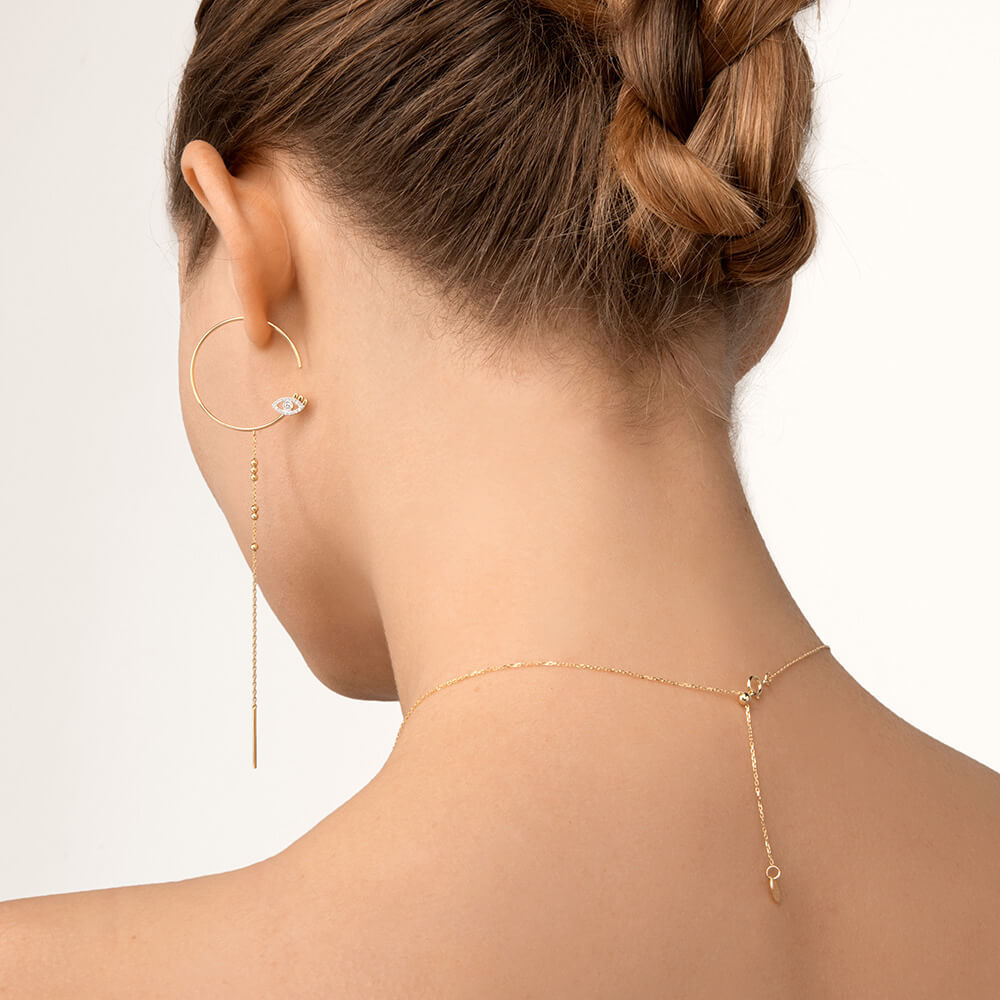 Modern Words Fine Iris Drop 18K Guld Ørering m. Diamant