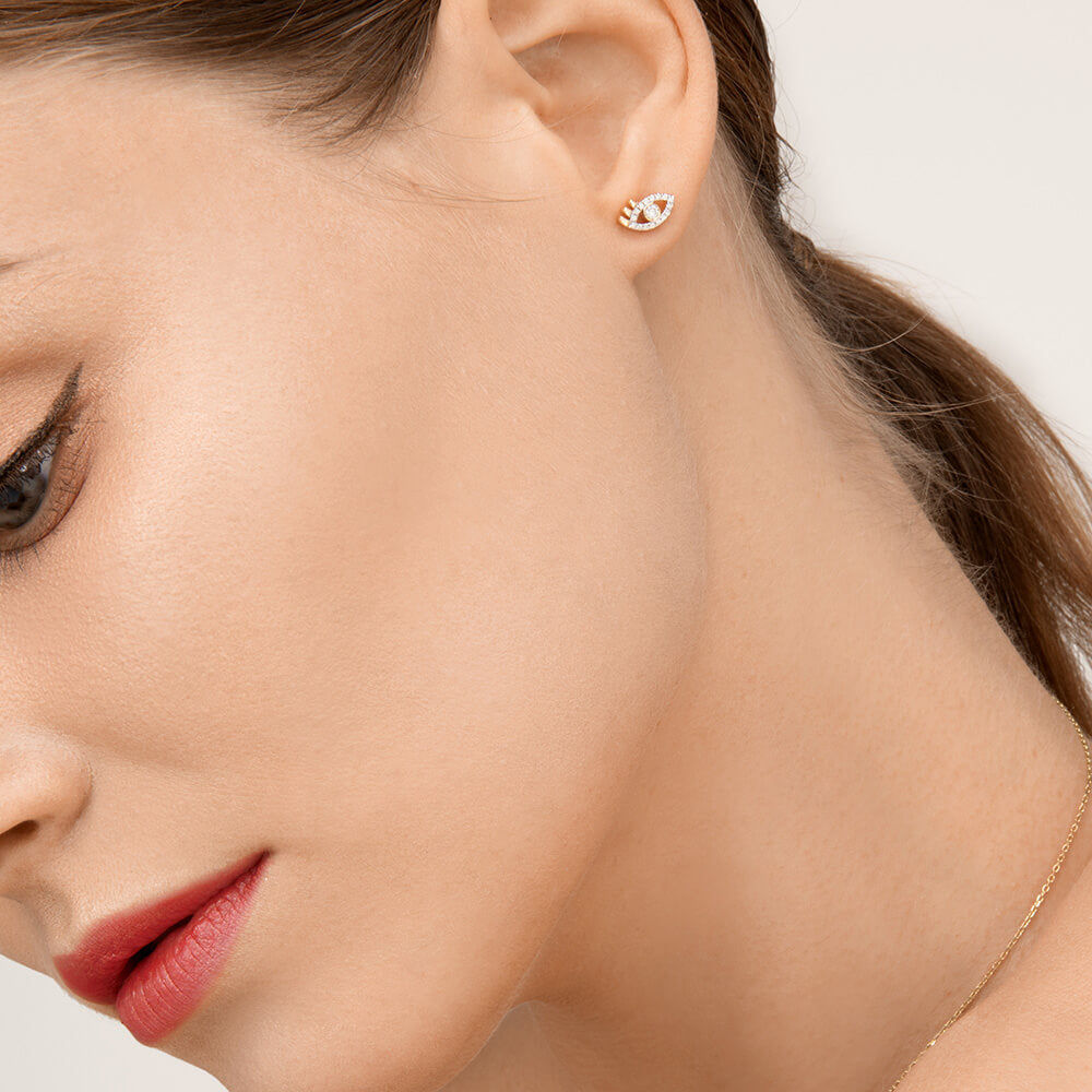 Modern Words Fine Iris 18K Guld Ørestik m. Diamant