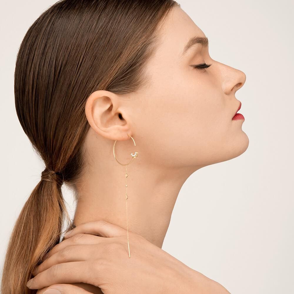 Modern Words Fine Moonlight Drop 18K Guld Ørering m. Diamant