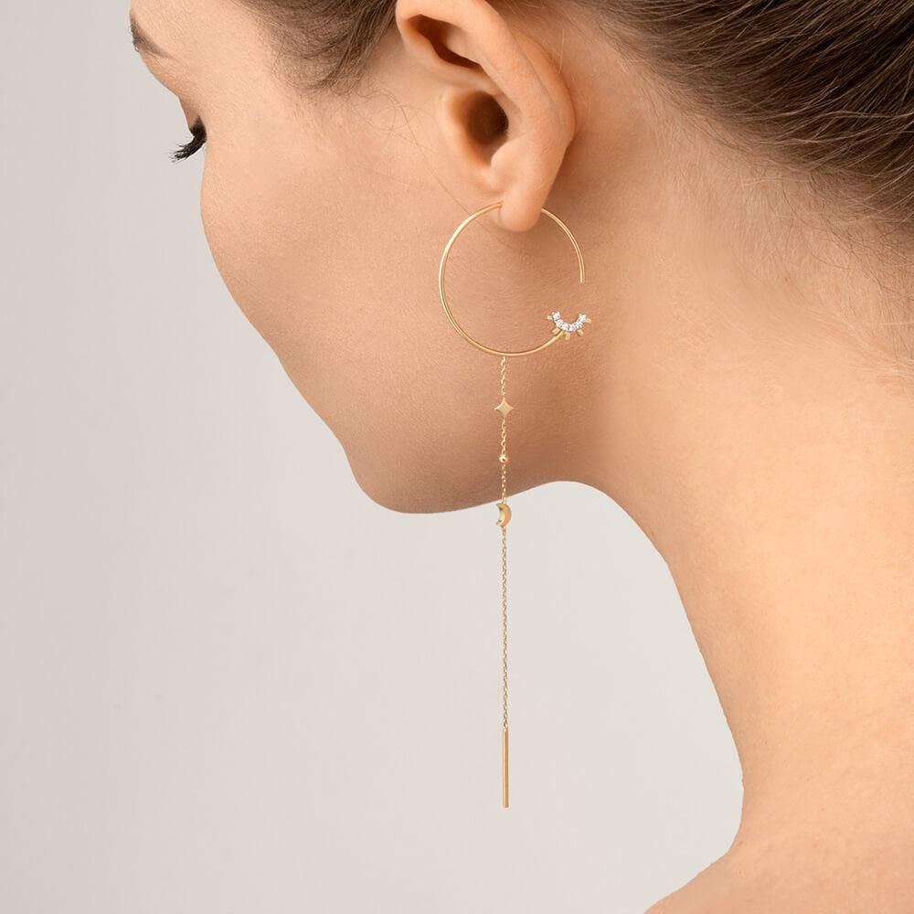 Modern Words Fine Moonlight Drop 18K Guld Ørering m. Diamant