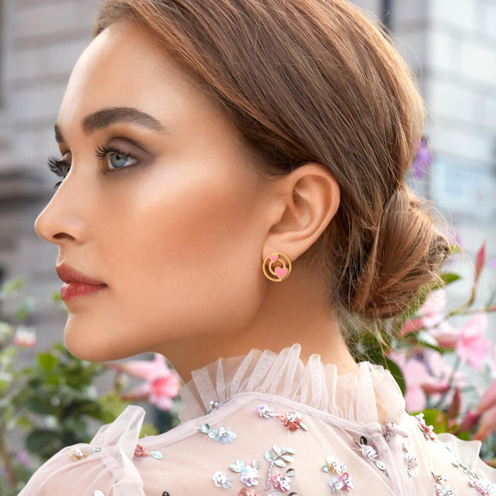 Modern Words Double Hearts 18K Gold Plated Studs