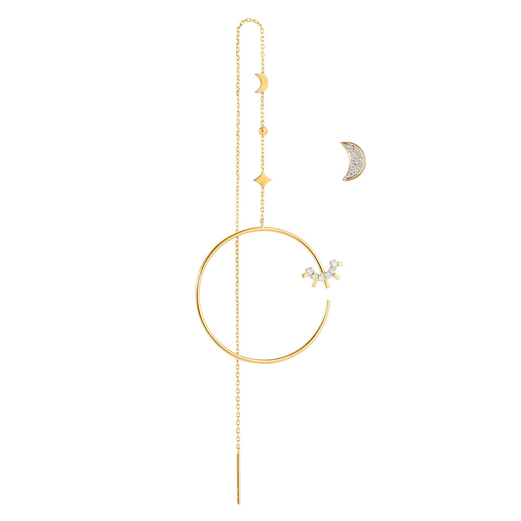 Modern Words Fine Moonlight 18K Gold Earrings w. Diamond