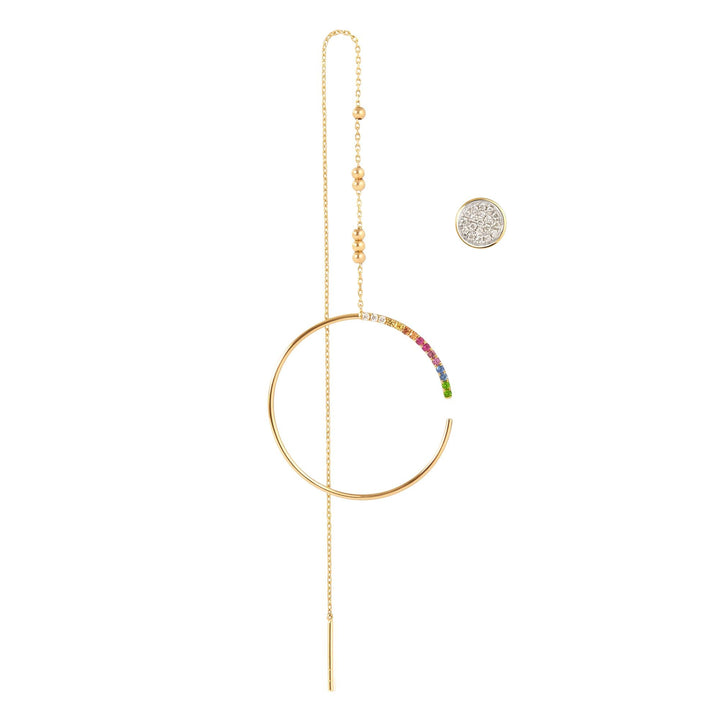 Modern Words Fine Rainbow 18K Gold Earrings w. Diamond, Sapphire, Ruby, Tsavorite & Garnet