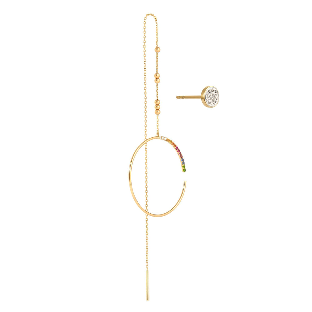 Modern Words Fine Rainbow 18K Guld Øreringe m. Diamant, Safir, Rubin, Tsavorit & Granat sten