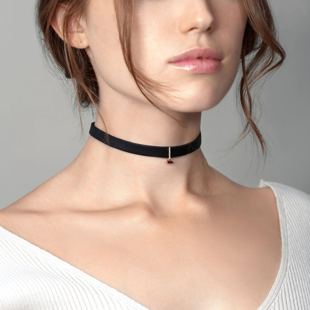 PREMIERE MWAH Diamond Choker 18K Gold Necklace w. Diamond & Ruby