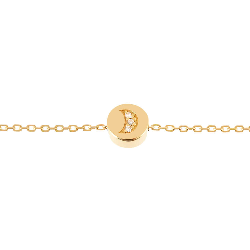 Modern Words Fine Crescent 18K Gold Bracelet w. Diamond