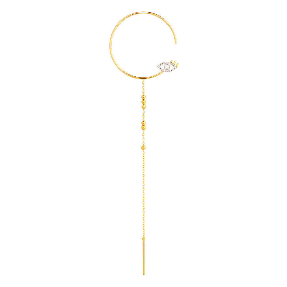 Modern Words Fine Iris Drop 18K Gold Earring w. Diamond
