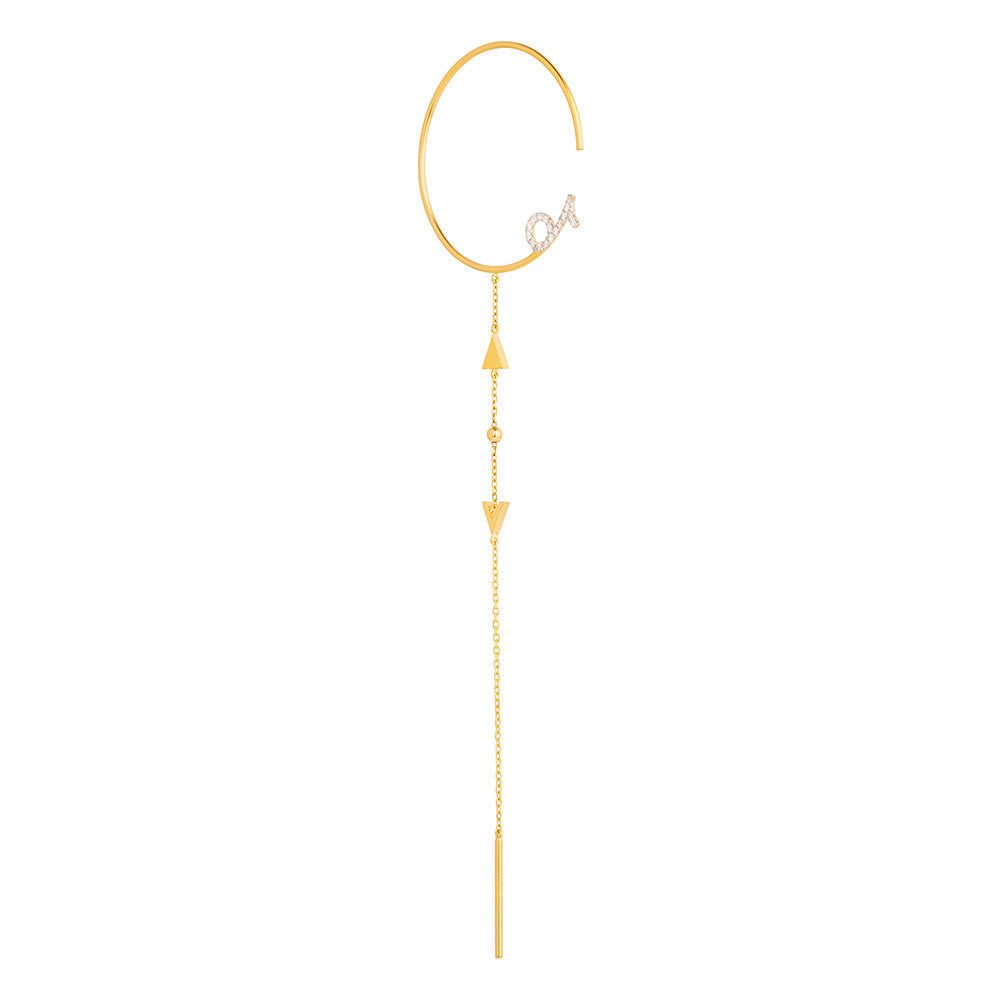Modern Words Fine Melody Drop 18K Gold Hoop w. Diamond