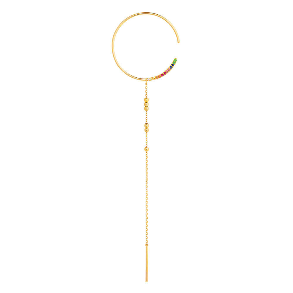 Modern Words Fine Rainbow Drop 18K Guld Hoop m. Diamant, Safir, Rubin & Tsavorit