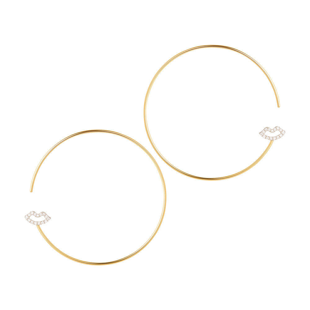 Modern Words Fine Crush 18K Gold Hoops w. Diamond