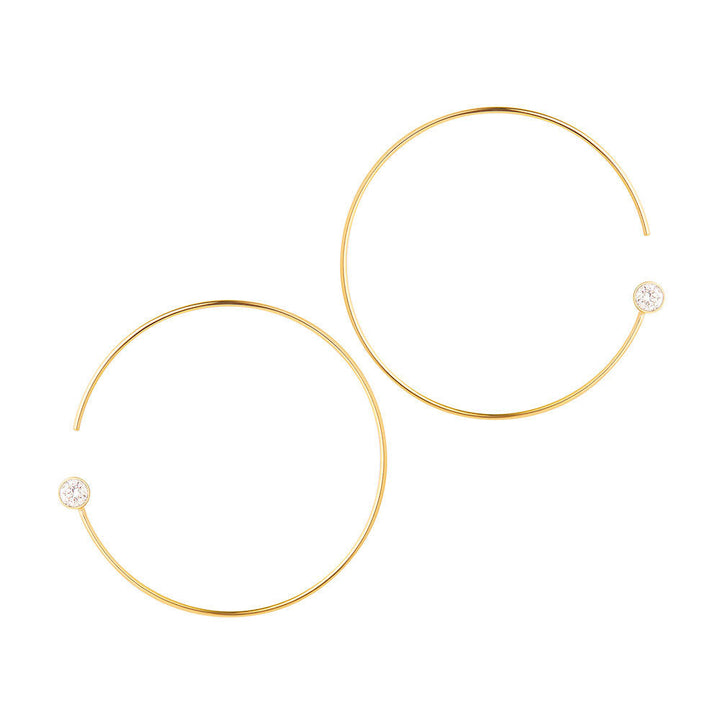 Modern Words Fine Dot 18K Gold Hoops w. Diamond