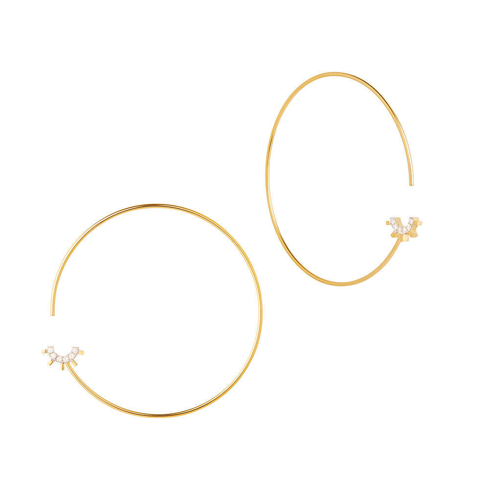 Modern Words Fine Moonlight 18K Gold Hoops w. Diamond