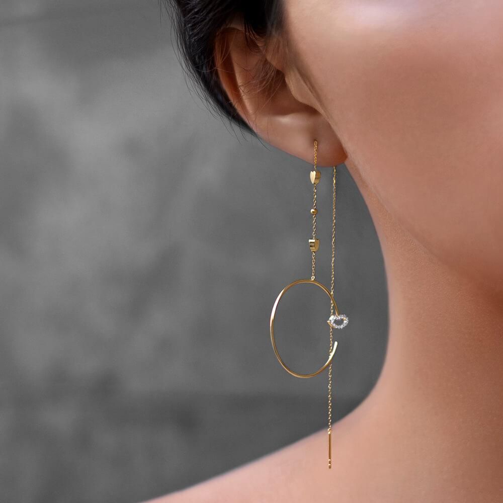 Modern Words Fine Moonlight 18K Gold Earrings w. Diamond