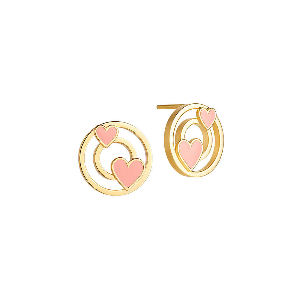 Modern Words Double Hearts 18K Gold Plated Studs