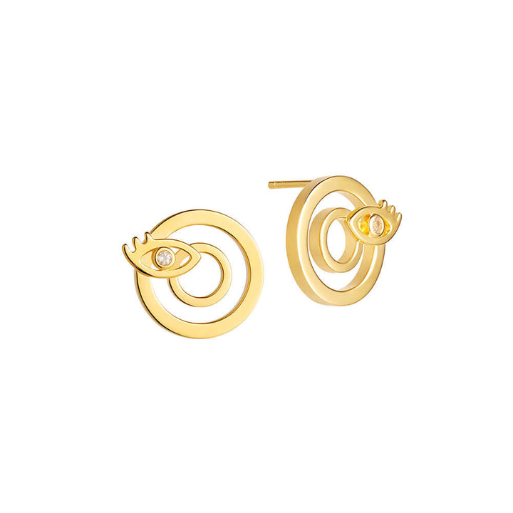 Modern Words Iris 18K Gold Plated Studs w. Crystal