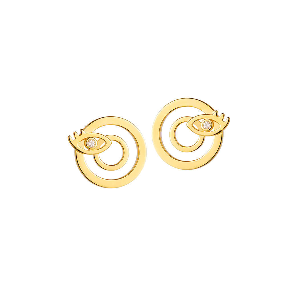 Modern Words Iris 18K Gold Plated Studs w. Crystal