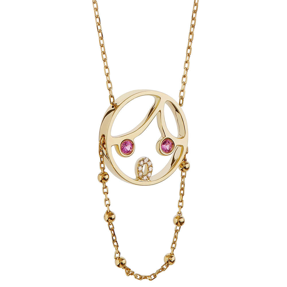 MOYEN Pink Lady 18K Gold Necklace w. Sapphire & Diamond