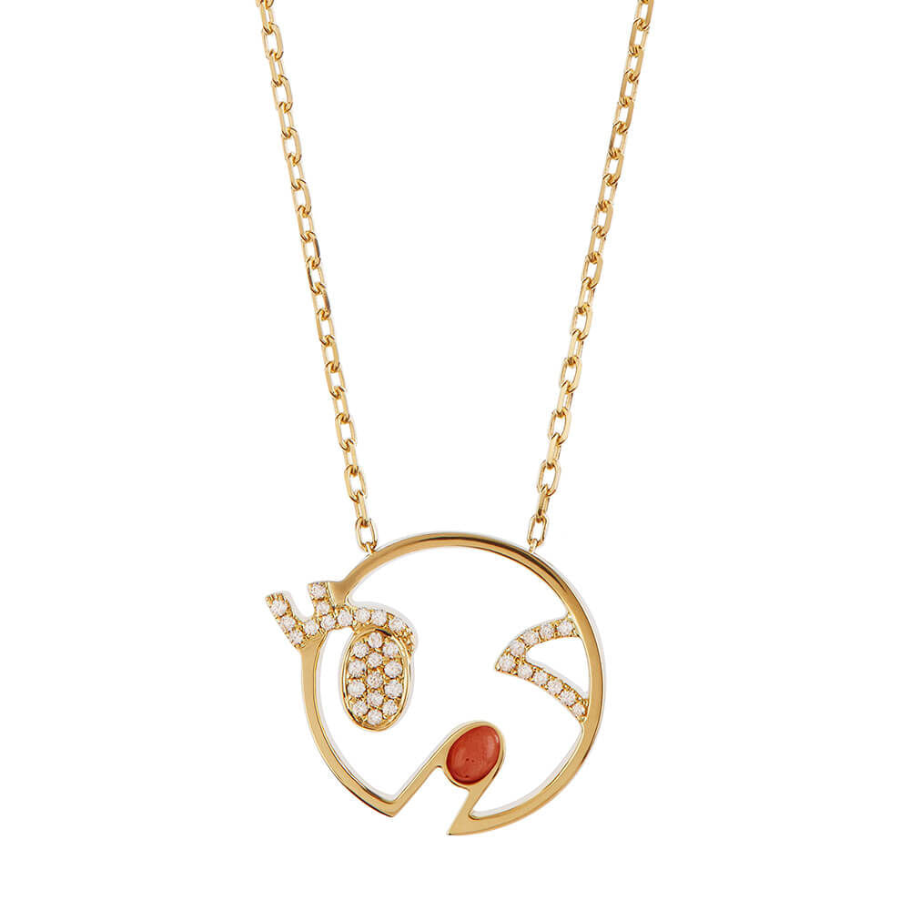 MOYEN Shh 18K Gold Necklace w. Diamond & Chalcedony