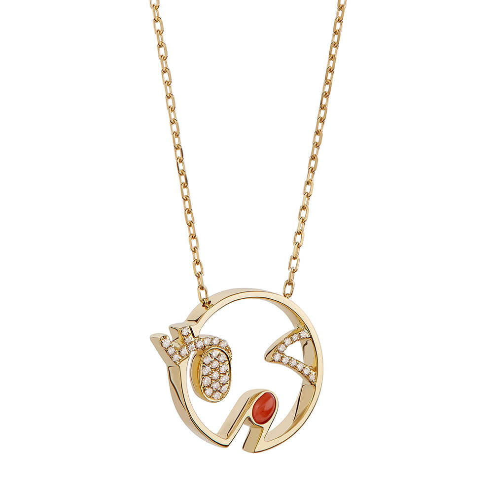 MOYEN Shh 18K Gold Necklace w. Diamond & Chalcedony