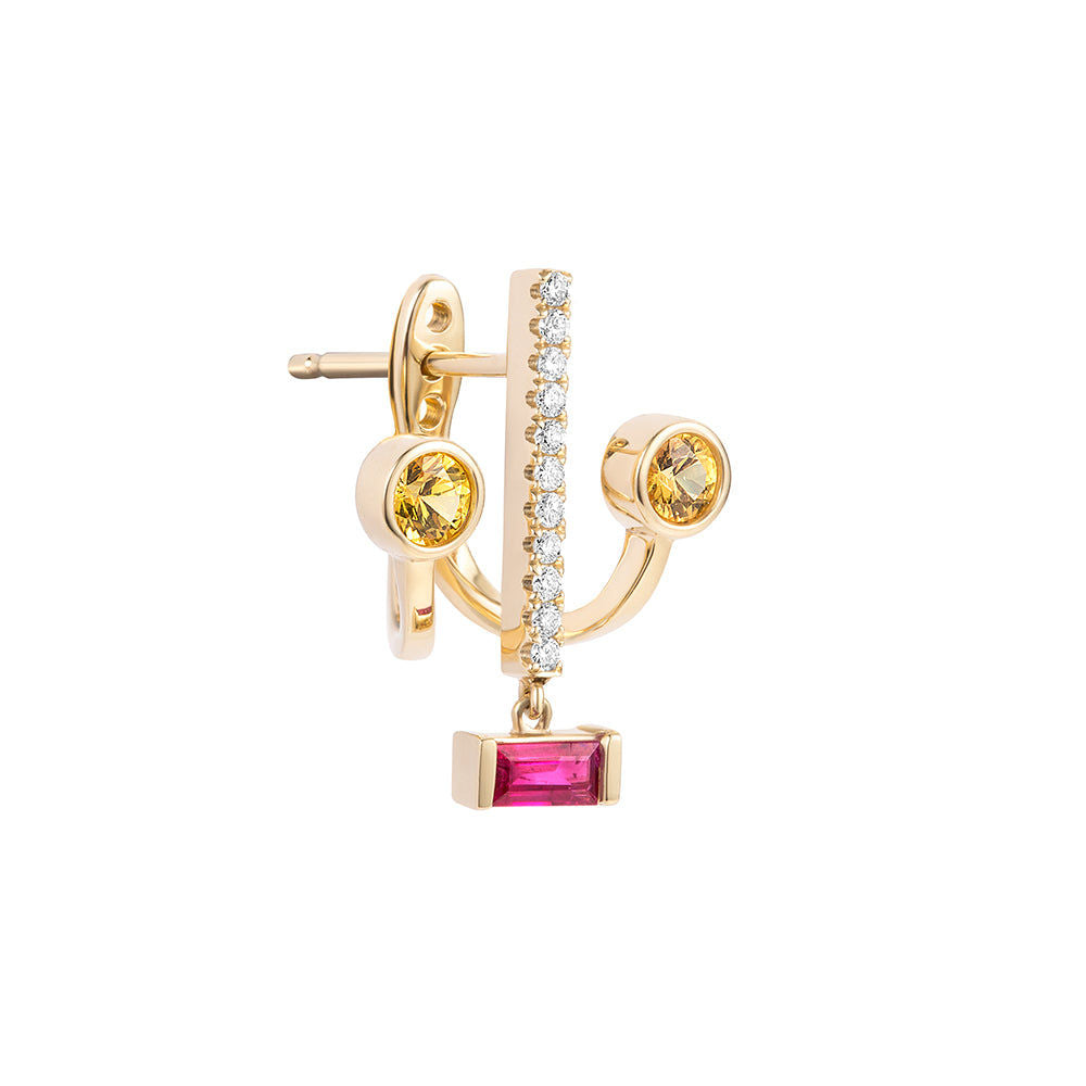 PREMIERE Carina 18K Gold Ear Jacket w. Sapphire, Ruby & Diamond