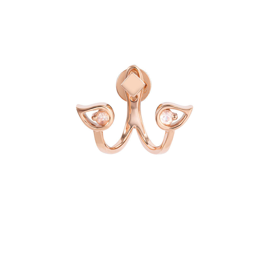 PREMIERE Florentina 18K Rosegold Ear Jacket w. Moonstone, Diamond & Chalcedony