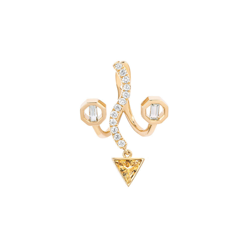 PREMIERE Octavia 18K Gold Ear Jacket w. Aquamarine, Citrin & Diamond