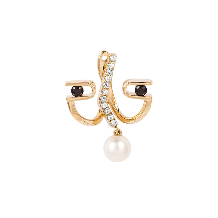 PREMIERE Paola 18K Gold Ear Jacket w. Pearl, Diamond & Spinel