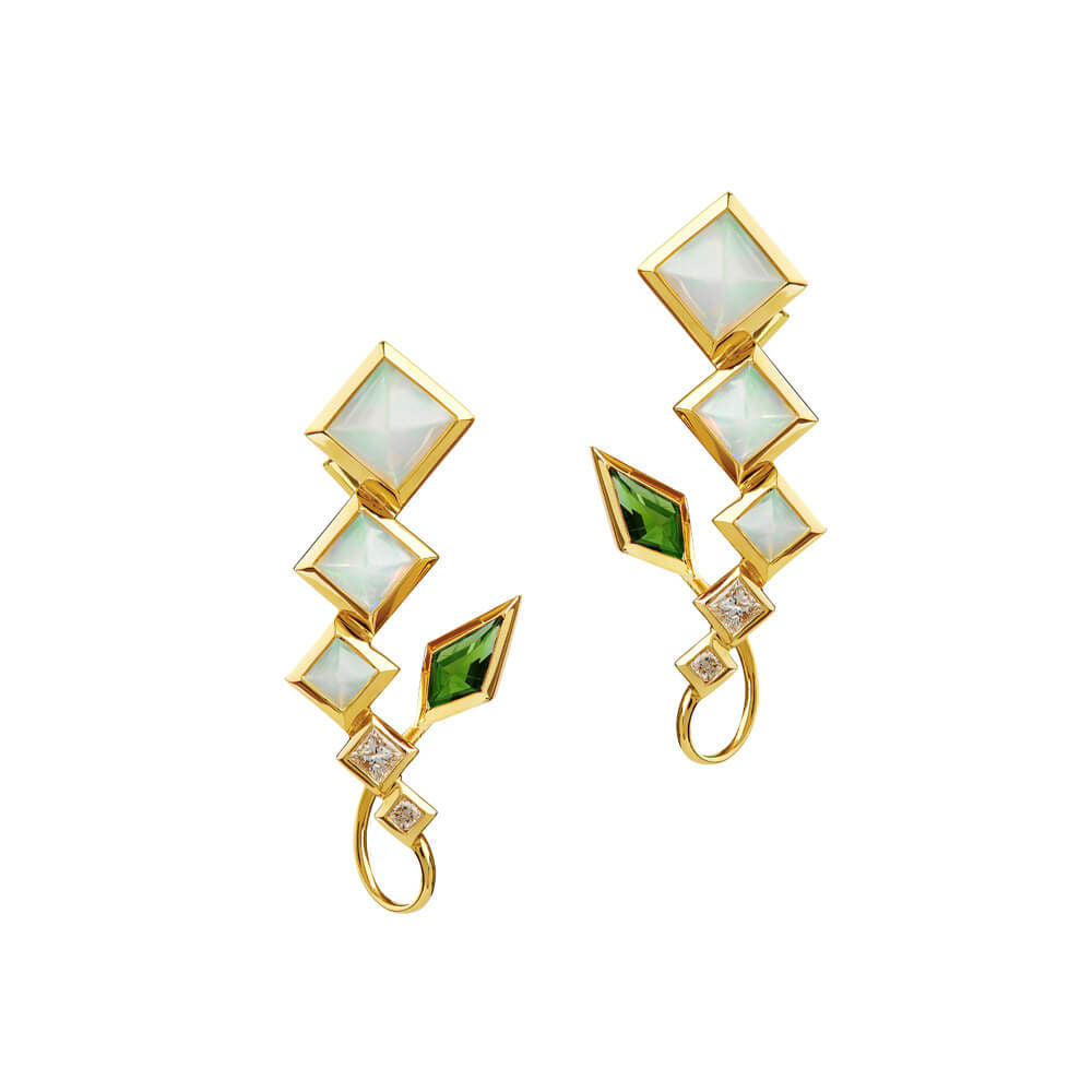 SPECTRUM Arabesque Green 18K Guld Øreringe m. Chrome diopside, Opal & Diamant